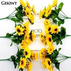 24-head Yellow Artificial Silk Sunflower Bouquet Flowers Ornaments Home Wedding