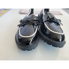 Black Patent Lug Sole Loafers Contrast White Trim Bow Detail Eu 43 Mens Womens