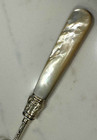 Sterling Silver Serving Fork 1909 Carved Mother Of Pearl Handle England 7   Long