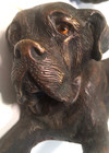Antique Pair Large Bronze English Mastiff Dogs Glass Eyes Leather Bottom Bookend