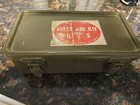 Post Ww2 12 Item Green Metal First Aid Box Empty With Latches