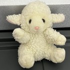 Vintage White Wooly Lamb Plush Puppet Arms Curly White Cream Sheep Pink Nose 7   