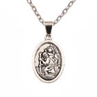 Saint St Christopher Protect Us Oval Silver Medal Pendant Necklace 18  Chain