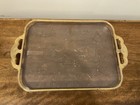 Vintage Jeannette Glass Harp Pattern Clear Serving Tray With Gold Trim 12 5x9 5   