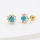 Green Baby Earrings Solid 14k Gold Screw Protective Backs Infant Flower Earring