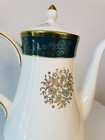 Vtg Wedgwood Agincourt Blue Band Gold Floral Print Bone China Coffee Pot R 4513