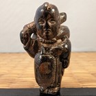 Antique Japanese Lacquered Dark Wood Netsuke Karako Boy Lantern Umbrella