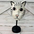 Cat Head Face Folk Art Sculpture Eye Glass Holder Wooden Wild Animal 8 h