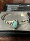 Native American 925 Sterling Silver Oval Turquoise Art Deco Cuff  Bracelet