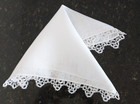 Vintage White Handmade Tatted Lace Trim Edging Handkerchief - Hankie