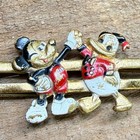 Vintage Disney Mickey Mouse Donald Duck High Five Metal Hair Barrette Clip Gold