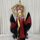 Women Belly Dance Costume Carnival Show Beaded Sequins Outfit Bra Belt Skirt