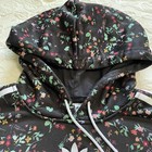 Adidas Cropped Hoodie Womens Small Black Floral Stripes Pullover Sweatshirt