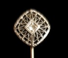 Beautiful Vintage Art Deco 14k White Gold Filigree Stick Hat Lapel Pin W diamond