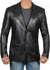 Men s Genuine Lambskin 100  Leather Blazer Soft Two Button Black Coat Jacket