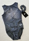 New Gk Elite Gymnastics Leotard Rhinestone Bling Titanium Tank Grey Usa Leo  Al