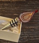 Vintage Murano Style Art Glass Wine Bottle Stopper Cobalt Blue Silver Teardrop
