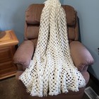 Handmade Crochet Afghan Throw 64x64 White Chunky Knit Farmhouse Cottage Blanket