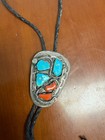 Vintage Effie Calavaza Zuni Turquoise Sterling Silver Bolo Tie With Snake 73g