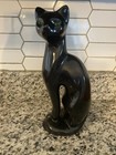 Black Cat Figurine -  Vintage Porcelain  12   Tall Elegant Vintage - Green Eyes 