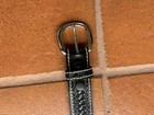 Cabelas Black Leather Belt Mens 42 Black Silver Brass Buckle Basketweave Police