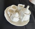Vintage Porcelain White Fruit Embossed Miniature Tea Set With Serving Plate