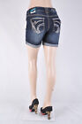 Junior missy Curvy Fit Stretch Denim Shorts Dark Wash Turn Up Bottom  wg-149