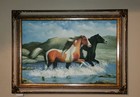 Vintage Oil On Canvas Painting Signed 32x44   In A Gold Gilted Wooden Framed 