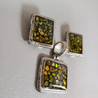 Silver Tone Pendant Earring Set Lucite Abalone Confetti