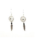 Black Bead Sterling Silver Dream Catcher Earrings With Silver Feathers B1