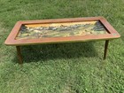  Mid-century Modern Coffee Table W  Black Forest Wood Carving Landscape Scene 