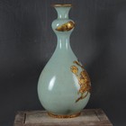 11 4  Antique Collect China Ruyao Porcelain Celeste Glaze Gilding Flower Vase