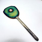 Antique Vtg Art Deco Hand Mirror Blue Green Celluloid Porcelain Rose Filigree