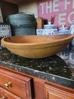 Wooden Bowl Antique Mustard Yellow Paint Carved Lip Old Patina Off Round 15 