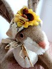 Vintage Bunny Rabbit Stuffed Plush Nubby Jointed Handmade Brown White Bee Bonnet