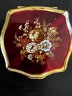 Stratton England Pill Box Gold Tone Red Top   Floral Design 1 5    Tweezers