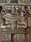 Vtg Brass Peru Peruvian Inca Tumi Ceremonial Hanging Wall Art Blue Rhinestones