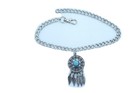Women Silver Metal Chain Boot Bracelet Shoe Native Style Feather Charm Turquoise