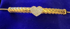New 10k Yg Sld 030 Bar W cz Heart Bolo Bracelet 3 9grams