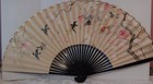 Vintage Large Asian Japanese Wall Art Fan Birds   Floral Hand Painted 27 1 2x 50