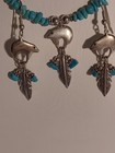 Turquoise  Bear  Feather Sterling Silver Nugget Necklace  Earring Set Signed Qtc
