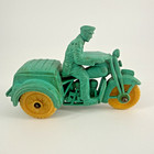 Vintage Rubber Police Motorcycle Trike  521 Green   Yellow Toy Made In The Usa