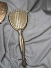 Vintage 1940 s Vanity 2pc Gold   Silver Toned Hand Mirror And Brush Floral heavy
