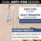 Fogless Shower Mirror For Shaving With Razor Holder And Dual Anti Fog Design Hoo