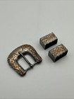 Vtg Rare Plamex Taxco 10k Gold 925 Sterling Silver Rodeo Western Belt Buckle Set