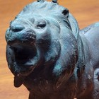 Antique French Cast Bronze Lion Statue Architectural Salvage Patina Rough Heavy