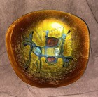Vintage Mcm 1960s Abstract Design Enamel Copper Bowl Signed  8 5  X 8 5 