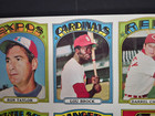 1972 Topps Baseball Uncut Panel Featuring 33 Cards Including Lou Brock Vida Blue