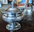 Georgian George Iii Silver Plate Pedestal Mustard Pot Cobalt Liner England C1816