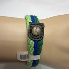 Hollister Green Blue Braided Yarn Leather Bracelet Rope Snap Adjustable 8 5 